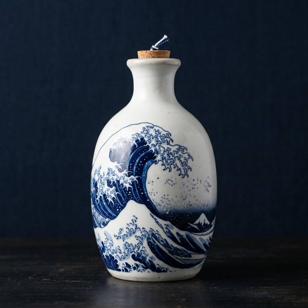 Muestra de vaso de sake cerámico con diseño envolvente